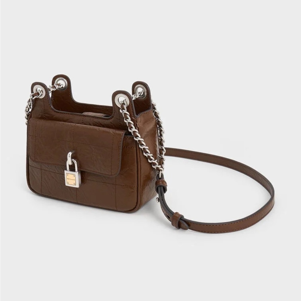 Charles & Keith Suki Crinkle-Effect Padlock Shoulder Bag - Picture 12 of 16